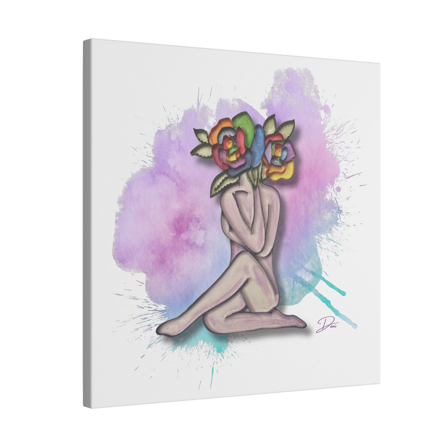 Splatter of Indigo Bloom Print Matte Canvas, Stretched, 14 x 14, 0.75"