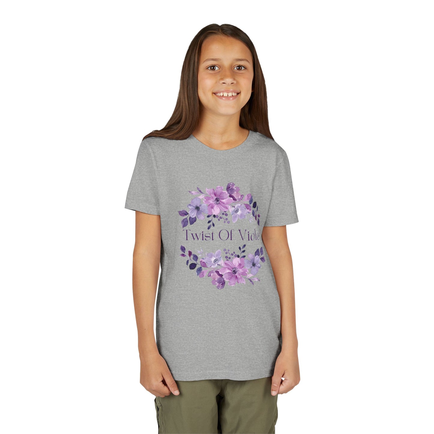 Twist Of Violet Youth Short Sleeve Tee - Floral Design for Girls