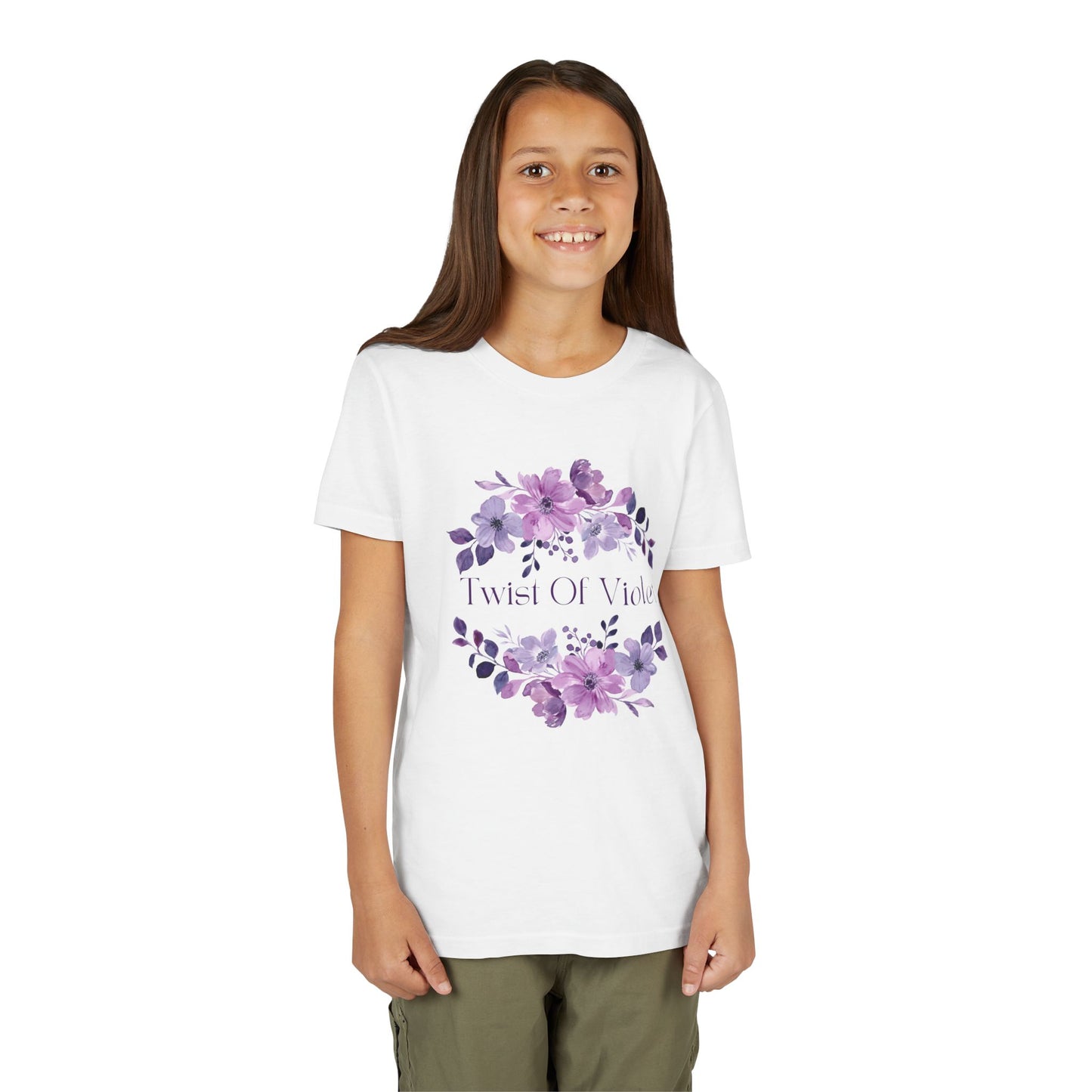 Twist Of Violet Youth Short Sleeve Tee - Floral Design for Girls