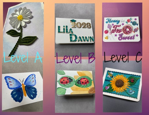 Custom Art Quilled/Painted Card 5" x 7" Cream - Level A/B/C